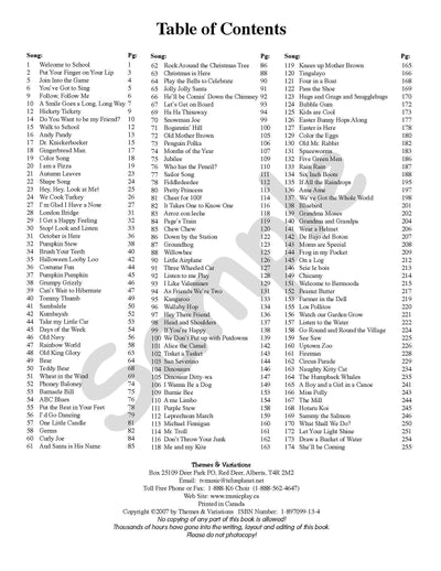 Sample page: The table of contents for Musicplay Kindergarten Piano Accompaniments