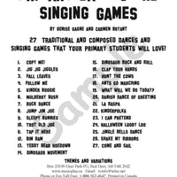 Sample page: The table of contents for Primary Dances and Singing Games