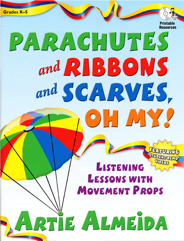 Book cover: A gradient blue-to white background with colourful ribbons and parachutes floating around