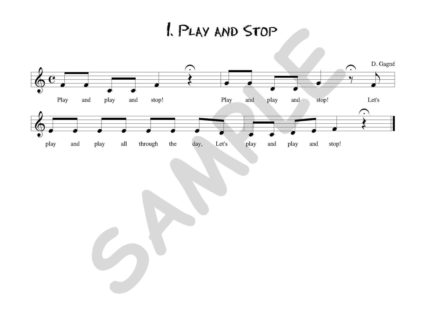 Sample slide: Sheet music for "Play and Stop"