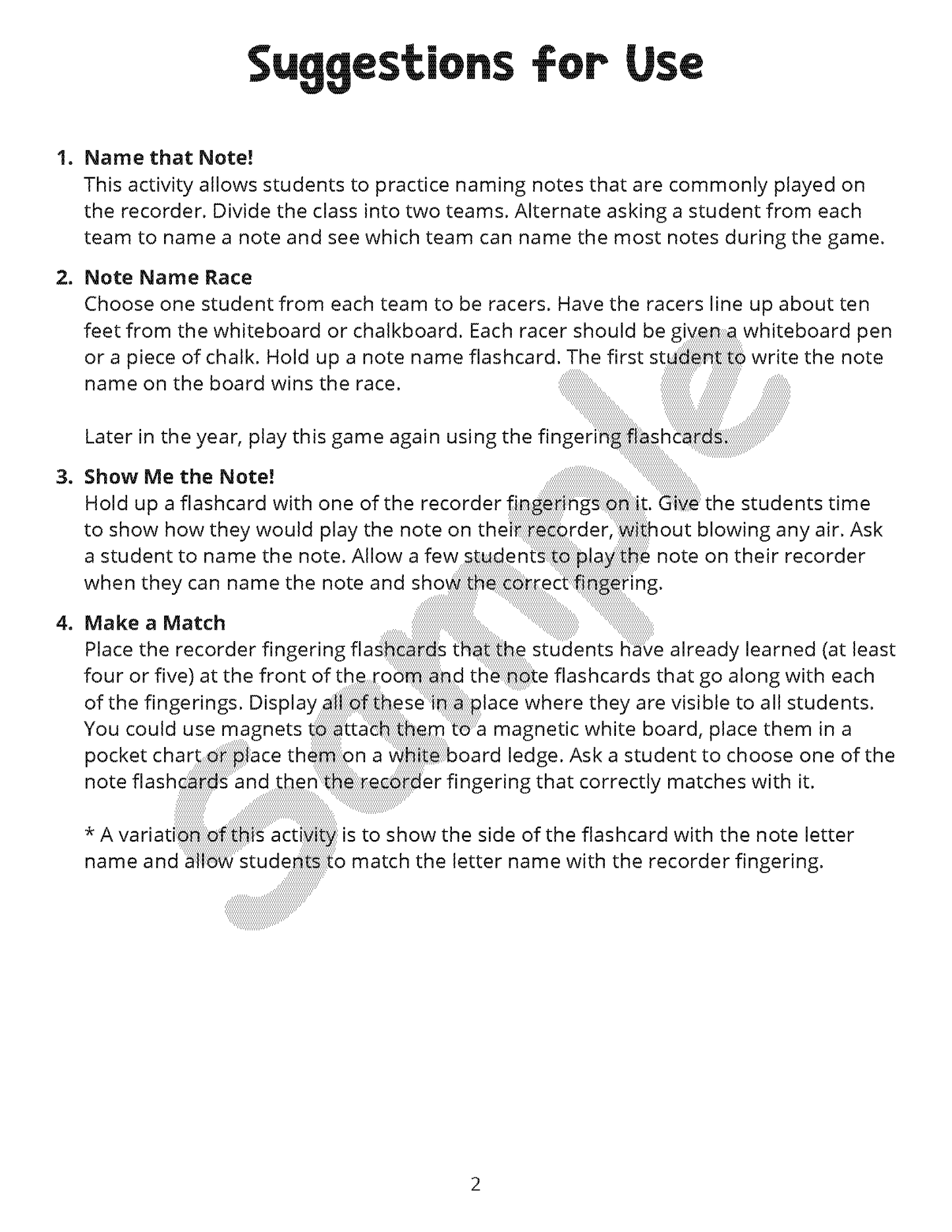 Recorder Fingering Posters