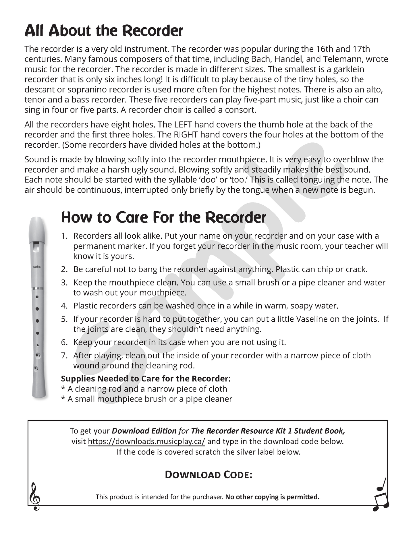 Recorder Resource Student Book 1 + Audio