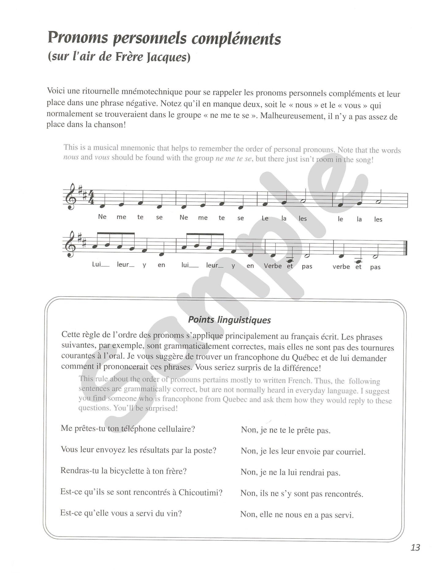 Sample page: A page explaining how to play the Frere Jacques game