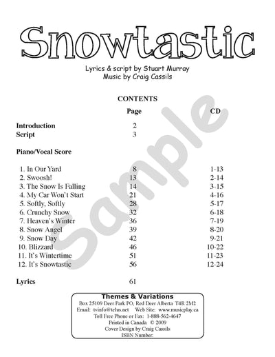 Snowtastic Book Index/Table of Contents