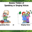 Sample Flashcard: Assessing timbre of voice. A picture of a child speaking on the phone and a picture of a choir singing