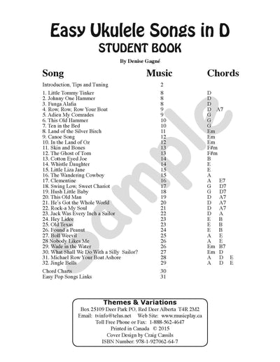 Sample page: The table of contents for Easy Ukulele Songs Student Book