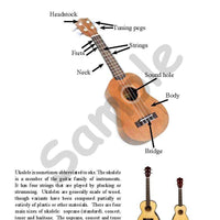Sample page: A picture labeling the parts of a ukulele