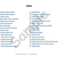 Sample slide: The index for the projectable PDF, listing all the songs