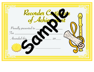 Recorder Level One Certificate of Achievement Award